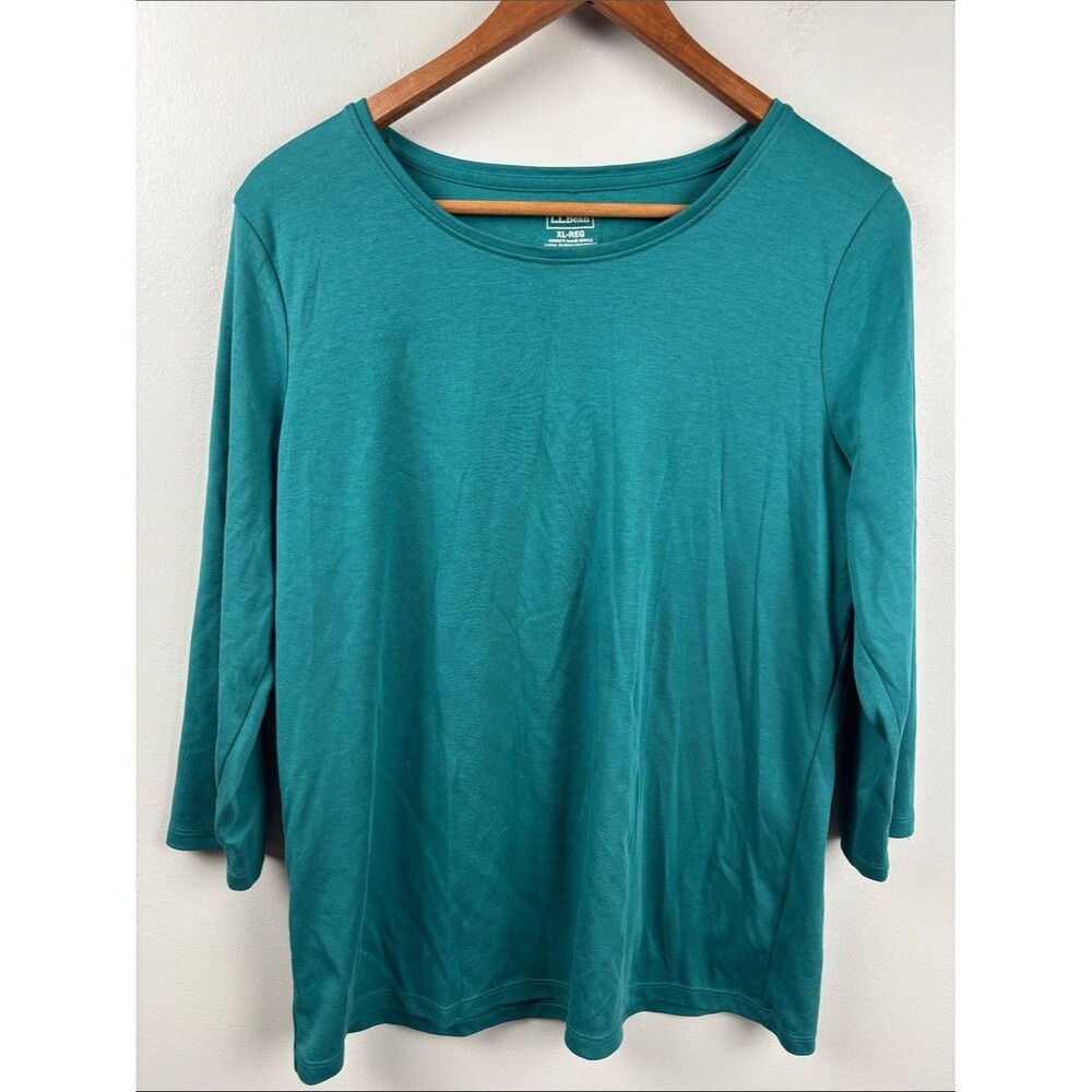 L.L. Bean Teal Long-Sleeve Scoop Neck Tee sz XL casual 500312 supima cotton